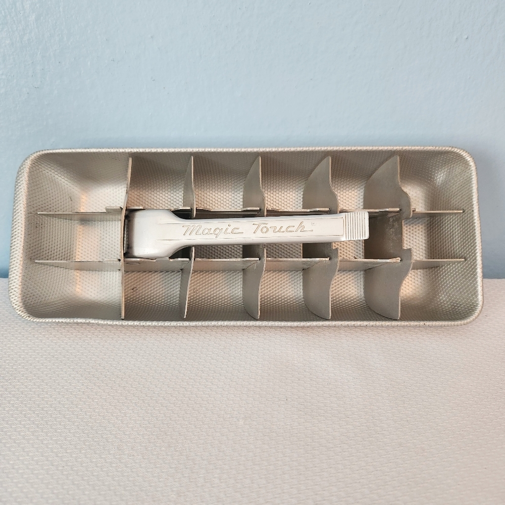 Vintage Magic Touch Ice Cube Tray Metal with Handle Aluminum